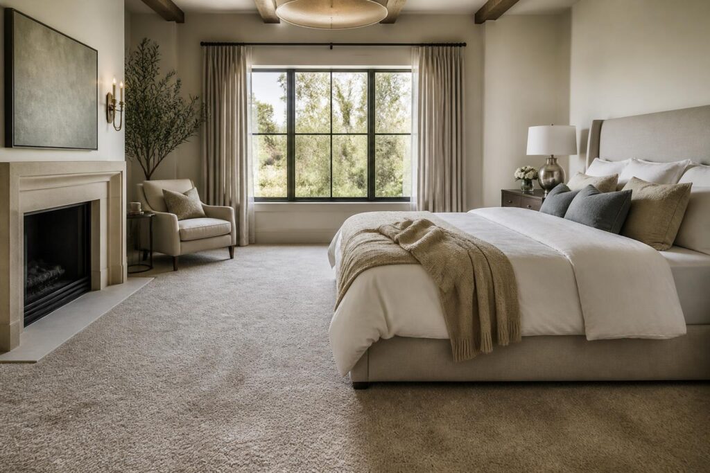 Design inspiration: bedroom with plush textured wool wall-to-wall carpet